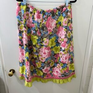J. Jill Pink and Yellow A-Line Ruffled Skirt
